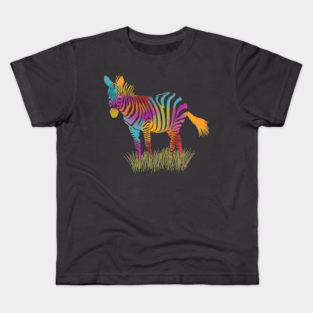 Rainbow Colored Zebra Kids T-Shirt by Alissa Carin